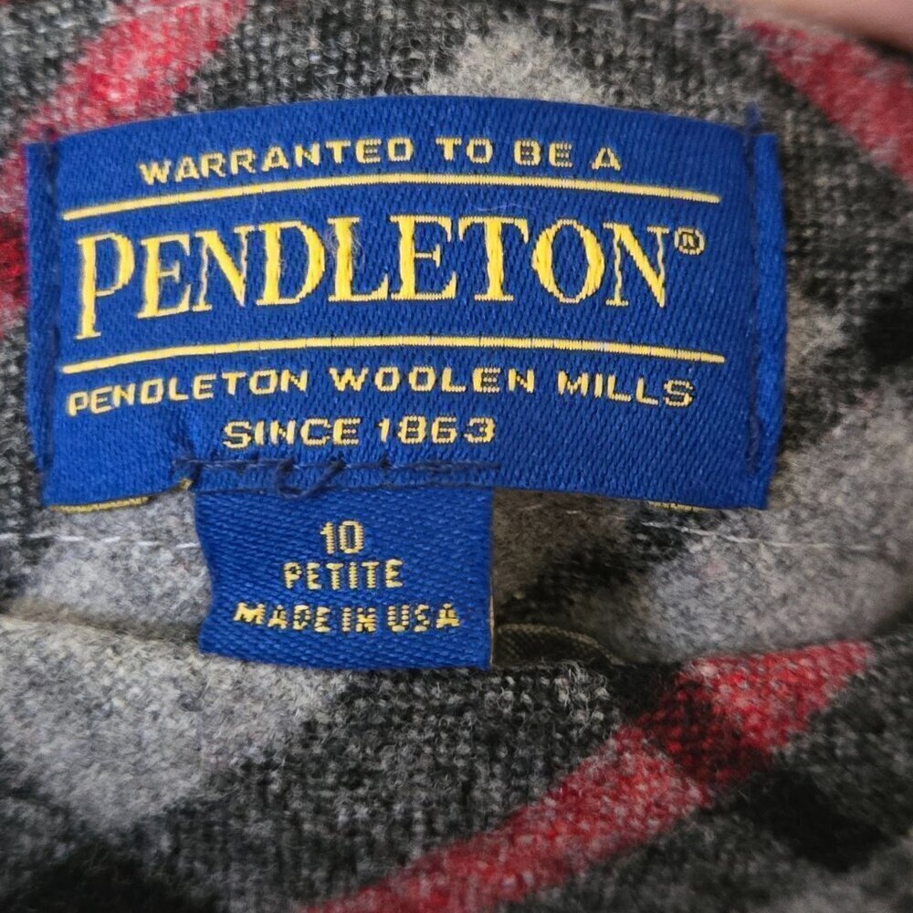 Pendleton Vintage Wool Made In USA Gray Red Plaid Faux Wrap Midi Skirt Size 10p - Picture 6 of 6